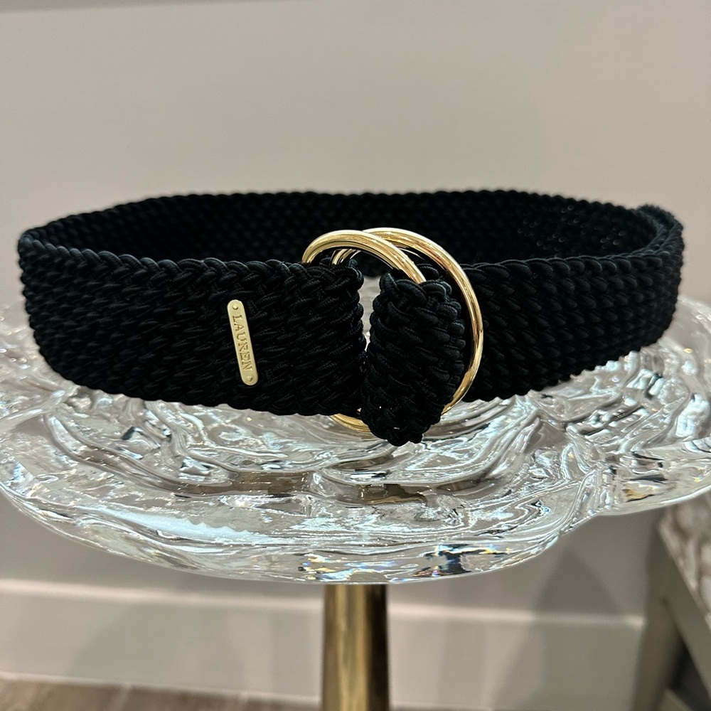 Elegant Black Belt with Gold-Toned Hardware